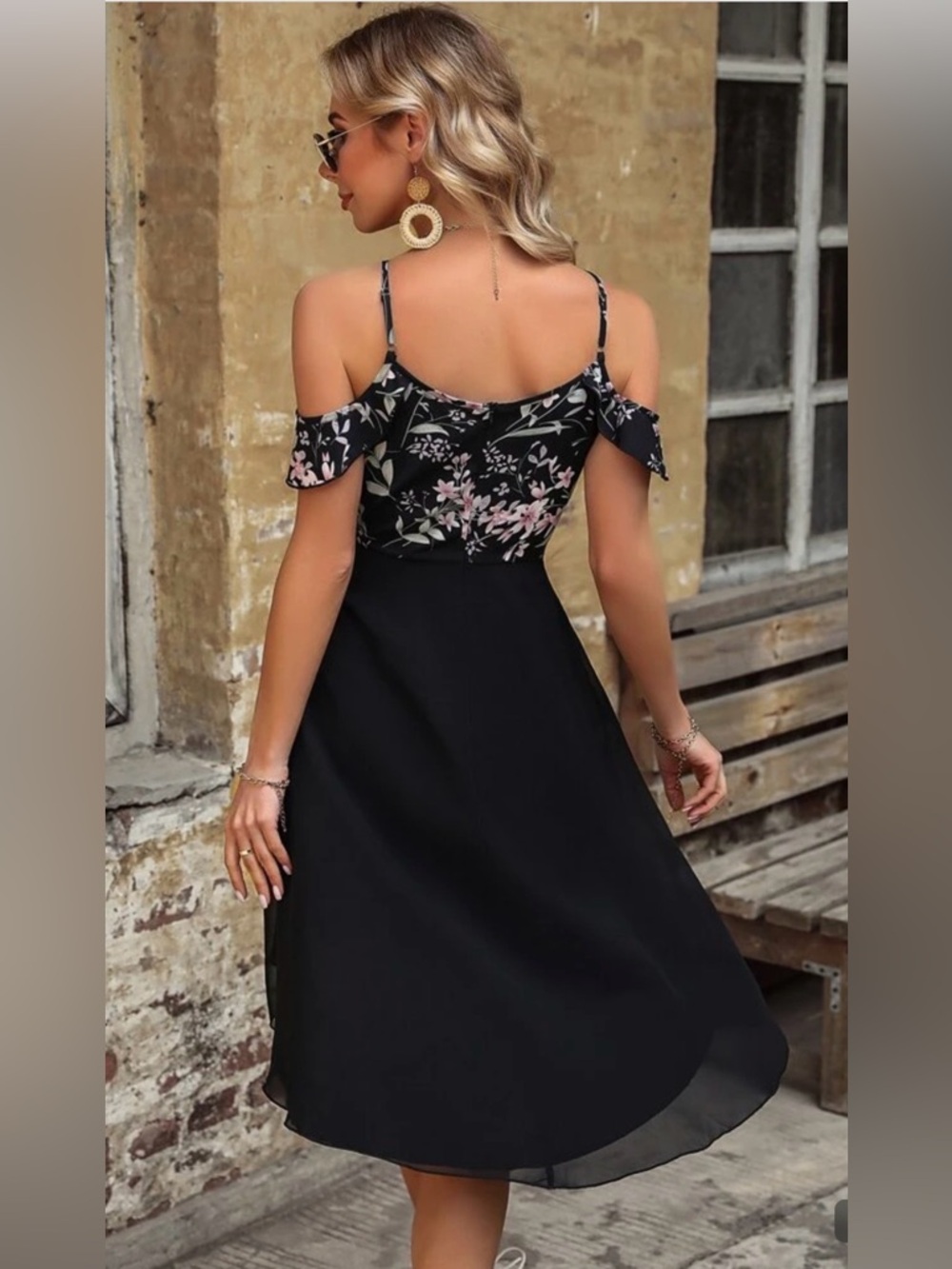 SHEIN floral black and pink midi dress size medium EUC - Picture 2 of 7
